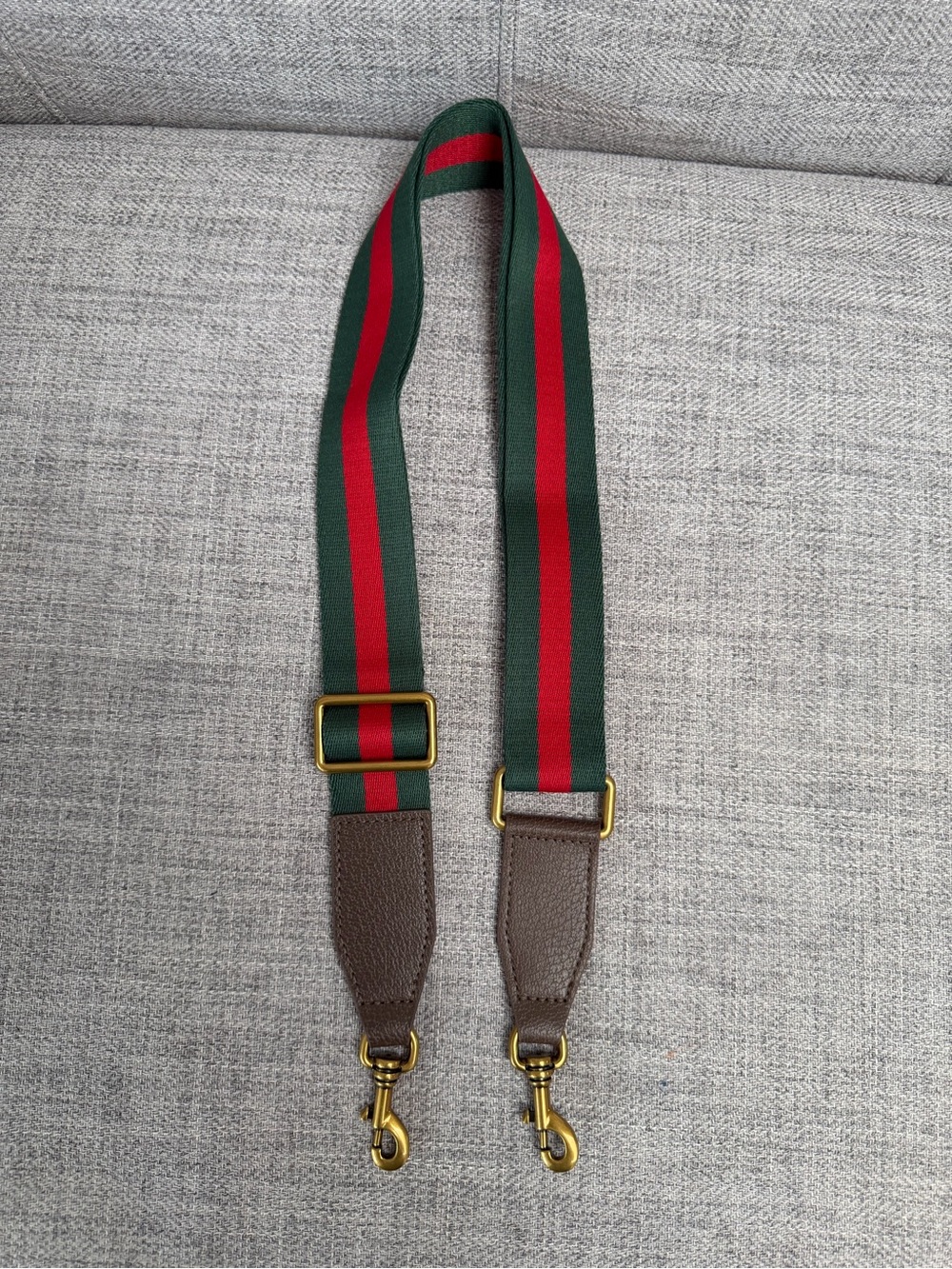 Red Green Adjustable Webbing Crossbody Bag Strap | Brown Trim Gold Hardware